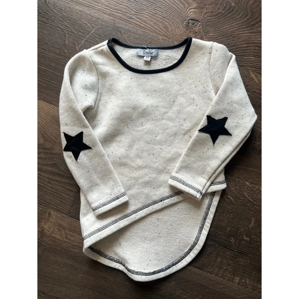 Frenchie‎ Kids Sweatshirt 3T Cream Speckled Black Stars Long Sleeve Top
